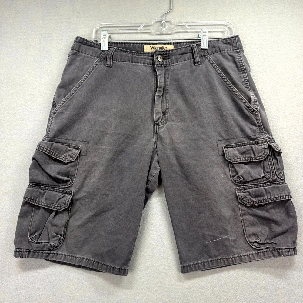 Wrangler Authentics Cargo Shorts Mens 32 Charcoal Gray Paratrooper Workwear Y2K
